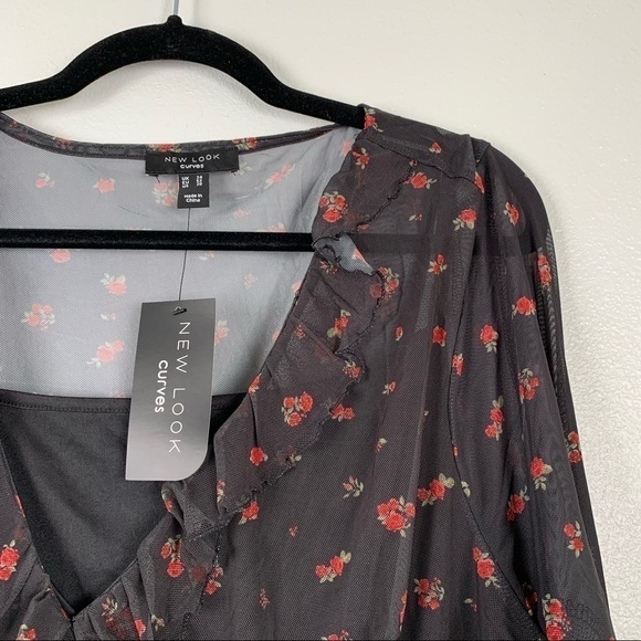 NEW Look Curves Long Sleeve‎ V Neck Floral Top 20 NWT - Picture 3 of 6